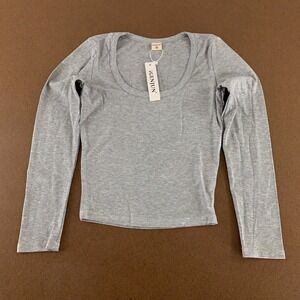 iGenJun Juniors Size Small Heather Gray Rib Knit Long Sleeve Cropped Tee NWT